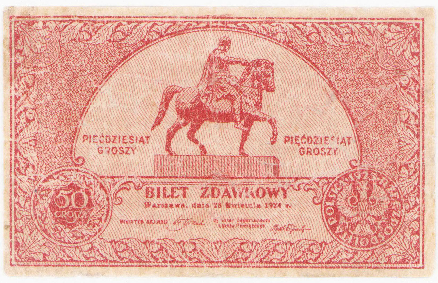 Bilet zdawkowy. 50 groszy 1924